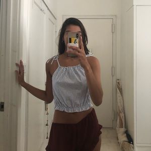 Brandy Melville white and blue striped Carly tank